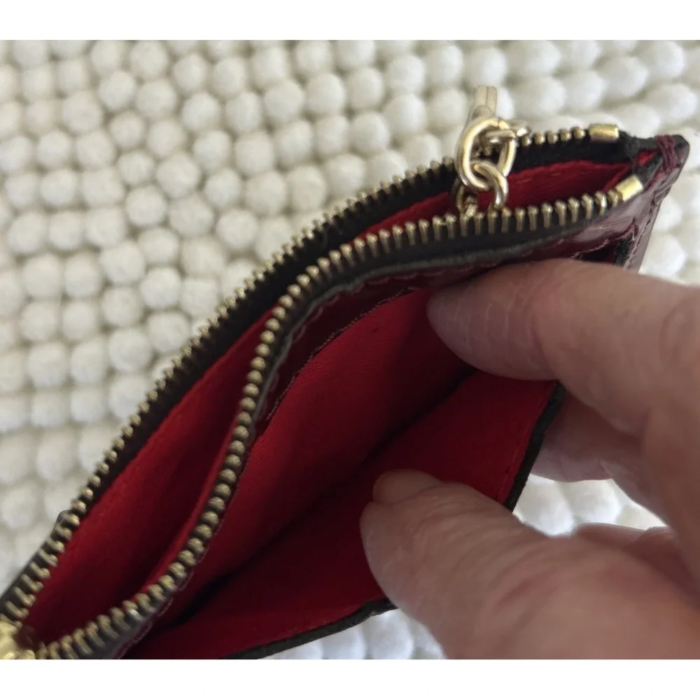 Dooney Bourke Red Quilted‎ Woven Barlow Leather Keychain Wallet Zipper Case EUC
